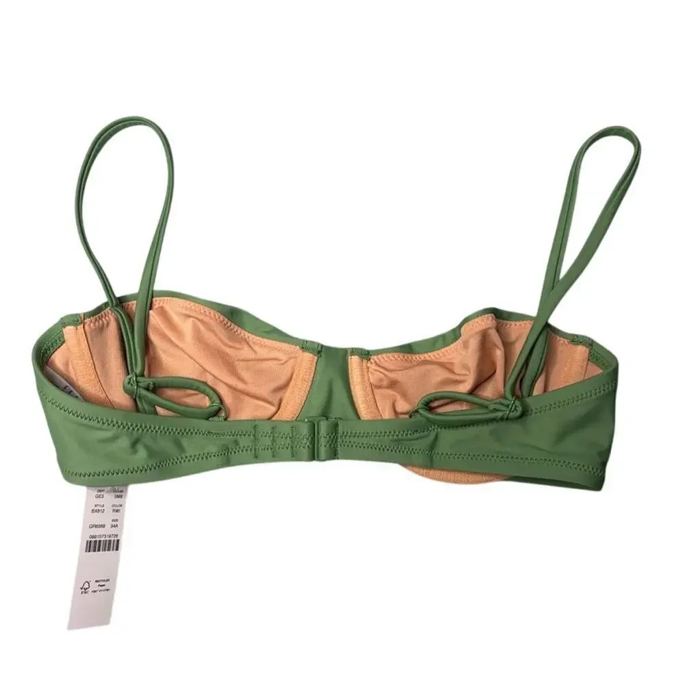 J.Crew Green Balconette Underwire Bikini Swim Top Women’s 34A NWT Adjustable